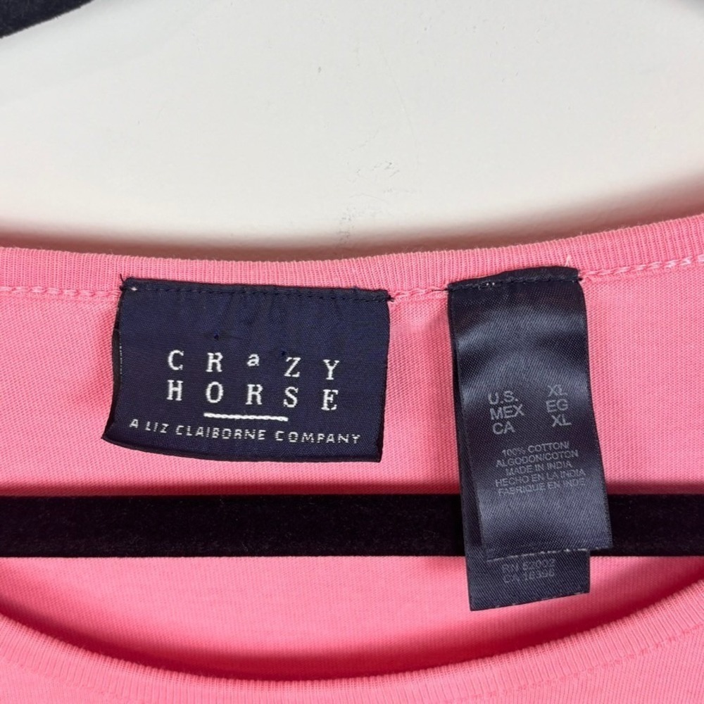 Crazy Horse Pink Floral Embroidered Stretch 100% Cotton Women's‎ Tee XL Colorful - Picture 3 of 10